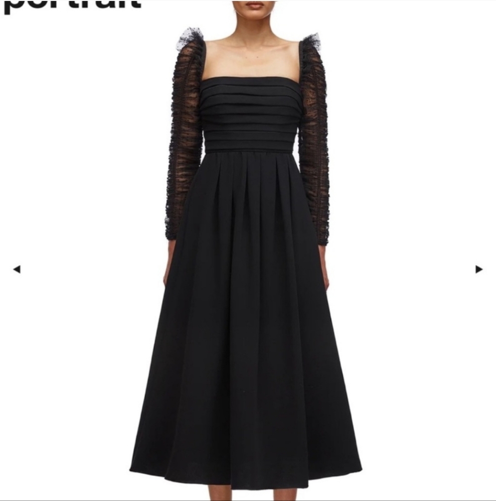 Self-Portrait Black Pleated A-Line Cocktail Dress
